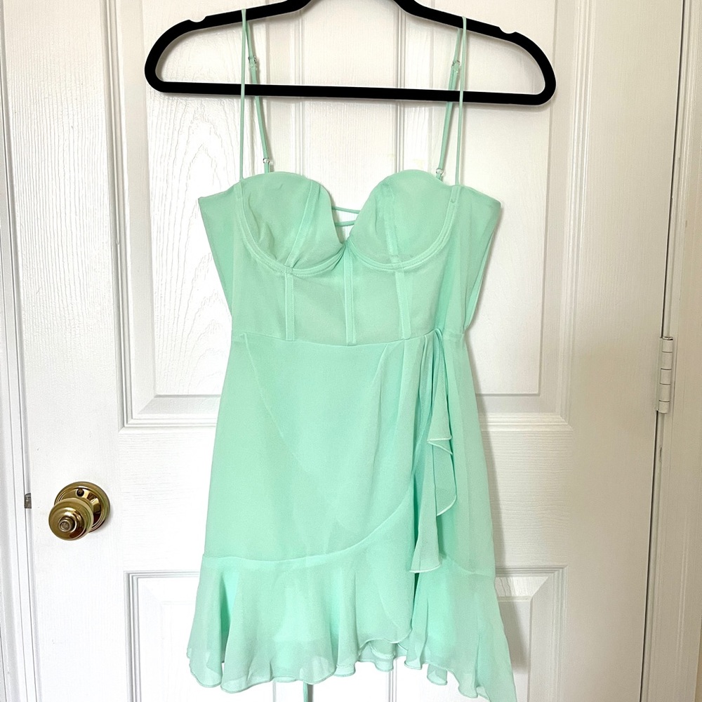 Lucy in the Sky mint green chiffon corset dress, size Small